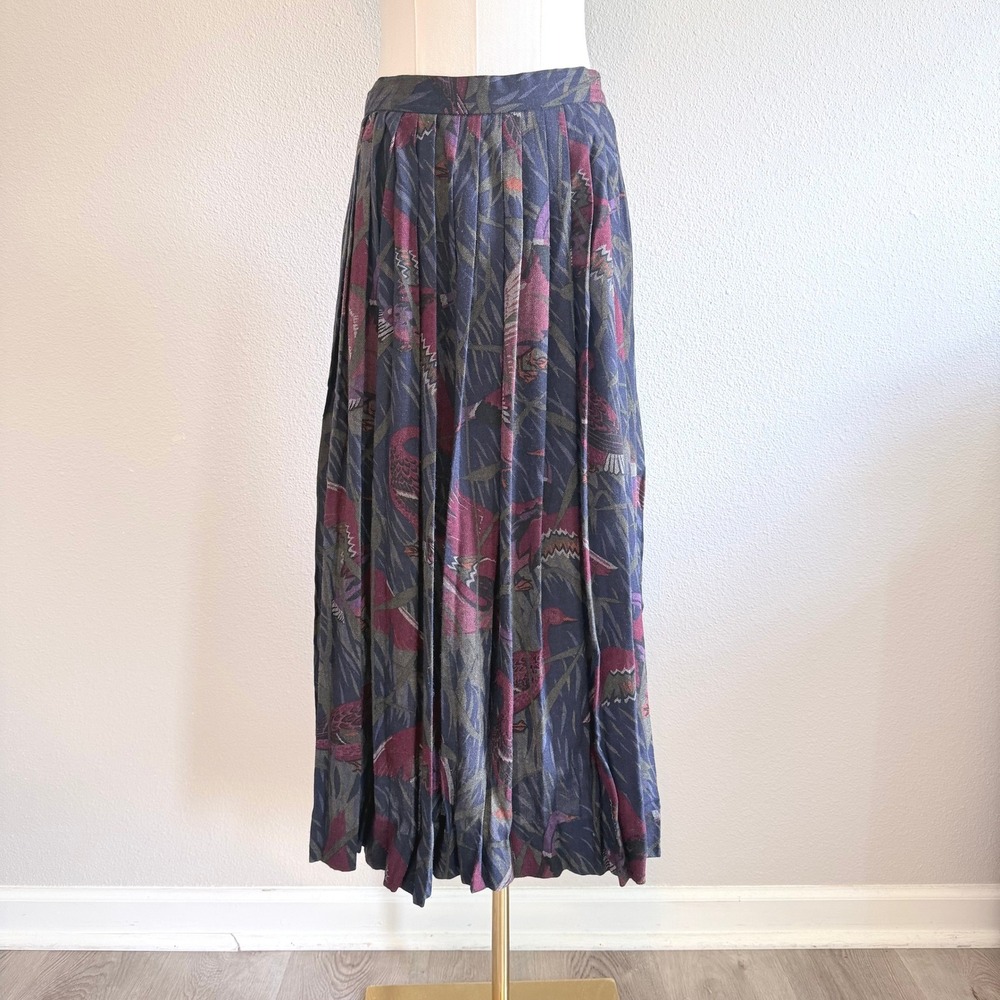 JH Collectibles Vintageโ 80s Wool Pleated Maxi Skirt Abstract Print Boho Size 12